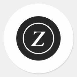 Pegatina Redonda Personalizado de círculo blanco y negro inicial