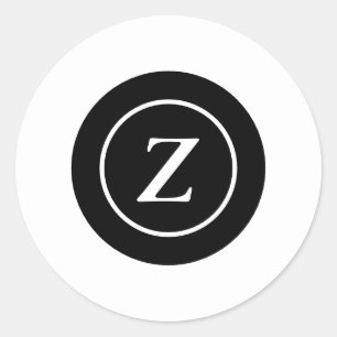 Pegatina Redonda Personalizado de círculo blanco y negro inicial