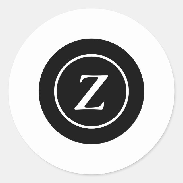 Pegatina Redonda Personalizado de círculo blanco y negro inicial (Anverso)