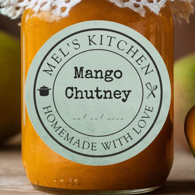 Pegatina Redonda Personalizado de cocina casera (homemade cans preserves jellies jams honey food sticker sage label custom personalized kitchen)