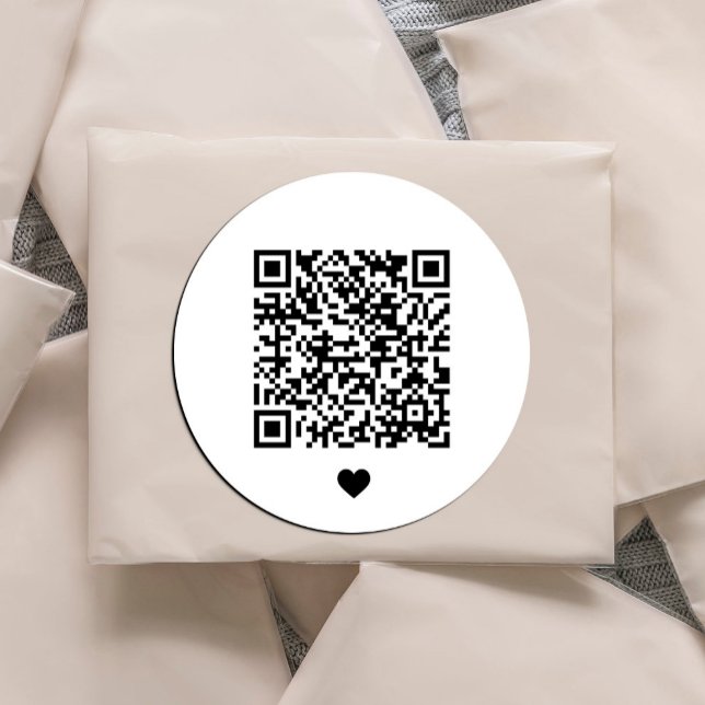 Pegatina Redonda Personalizado de código QR promocional (QR code round sticker in a modern minimalist style with a cute heart #qrcode #creatyourqrcode)