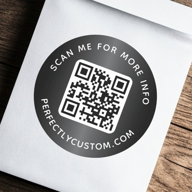 Pegatina Redonda Personalizado de código QR texto redondeado gradie (QR code custom text round dark gray gradient Classic Round Sticker)