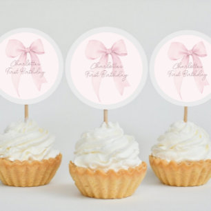 Pegatina Redonda Personalizado de Coquette Bow rosa