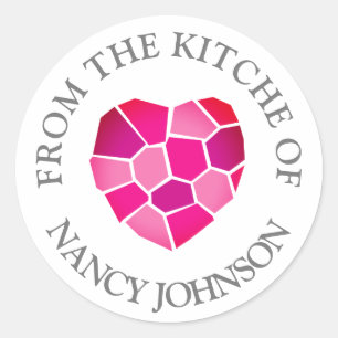 Pegatina Redonda Personalizado de corazón rosado De la cocina de lo