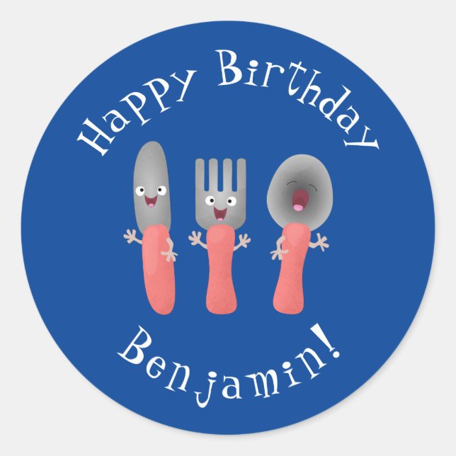 Pegatina Redonda Personalizado de cubertería de bifurcación y cucha (Anverso)