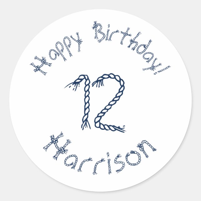 Pegatina Redonda Personalizado de cumpleaños blanco azul de cuerda  (Anverso)