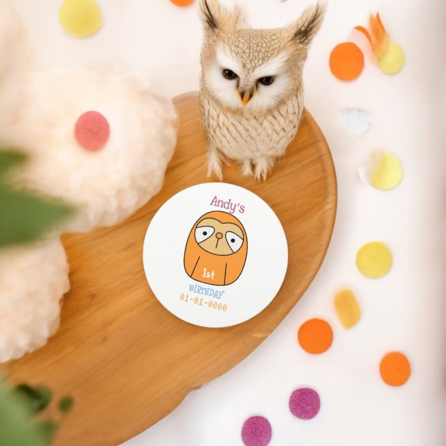 Pegatina Redonda Personalizado de cumpleaños de Sloth (Sloth Birthday party theme sticker,birthday party sticker,gift pack,envelope,return gift sticker)