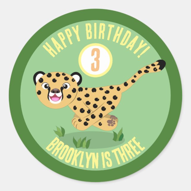Pegatina Redonda Personalizado de cumpleaños feliz y personalizada (Anverso)