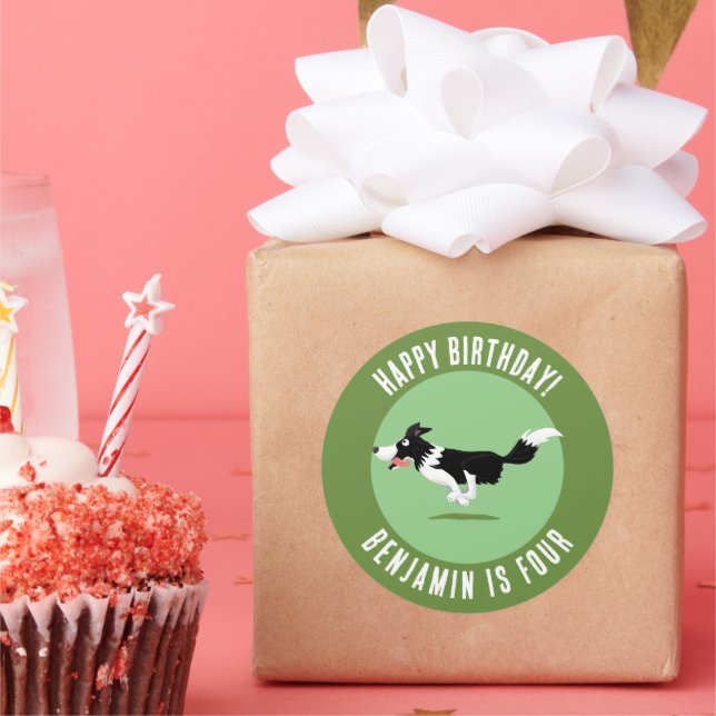 Pegatina Redonda Personalizado de cumpleaños personalizado del perr (Fiesta)