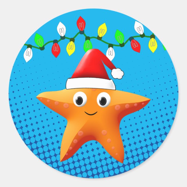 Pegatina Redonda Personalizado de Cut Starfish Santa Hat Navidades  (Anverso)