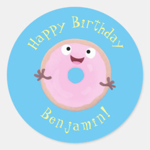 Pegatina Redonda Personalizado de donut rosa alegre y brillante