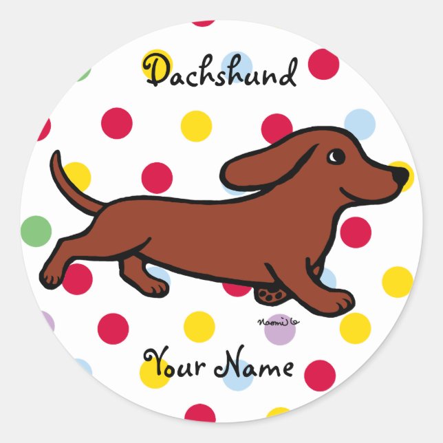 Pegatina Redonda Personalizado de ejecución de Dachshund personaliz (Anverso)