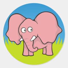 Pegatina Redonda Personalizado de elefantes rosados