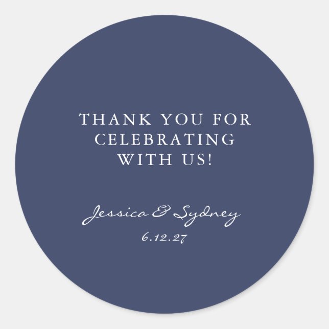 Pegatina Redonda Personalizado de escritura azul de la Marina Negra (Anverso)