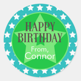 Pegatina Redonda Personalizado de Estrellas verde azuladas y verdes