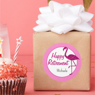 Pegatina Redonda Personalizado de flamingo rosa brillante de retiro