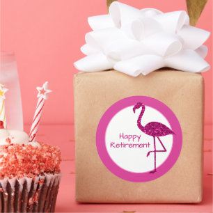 Pegatina Redonda Personalizado de flamingo rosa brillante de retiro