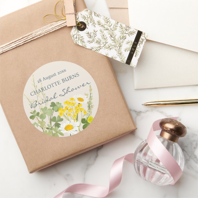 Pegatina Redonda Personalizado de flores silvestres ducha de novia (Regalar)