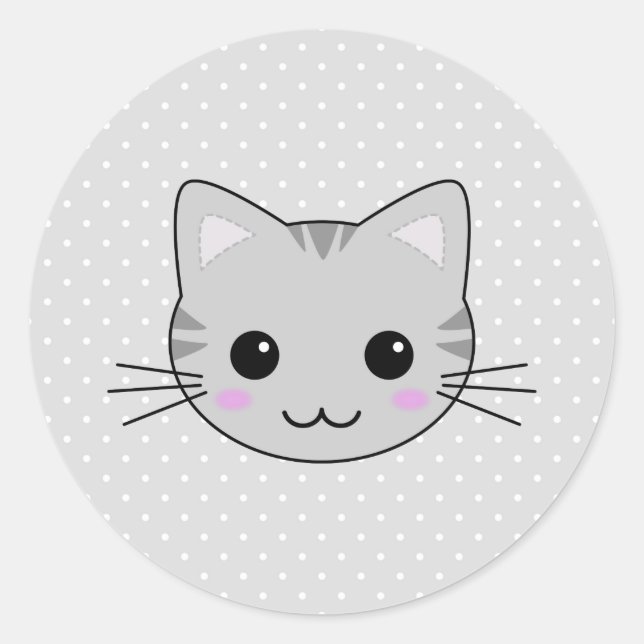 Pegatina Redonda Personalizado de gato de Cute Kawaii Gray Tabby (Anverso)