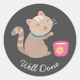 Pegatina Redonda Personalizado de gato lindo bien hecho enseñando