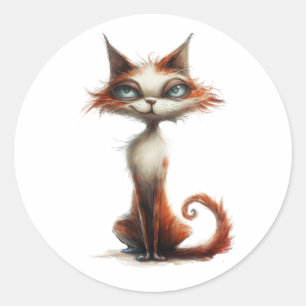 Pegatina Redonda Personalizado de gato Naranja caprichoso Ilustraci