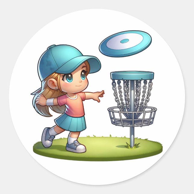 Pegatina Redonda Personalizado de golf Cute Little Girl Disk (Anverso)