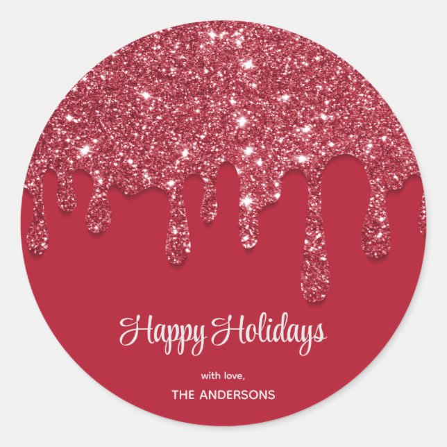 Pegatina Redonda Personalizado de goteo de Purpurina rojo (Anverso)