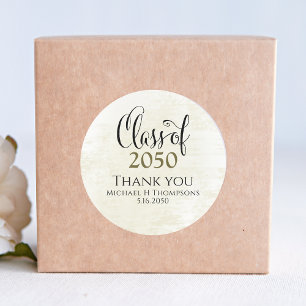 Pegatina Redonda Personalizado de Graduación de Guión Negro y Oro