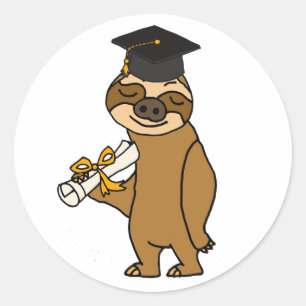 Pegatina Redonda Personalizado de Graduación de Sloth Graduado dive