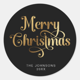 Pegatina Redonda Personalizado de guiones navideños Black and Gold 