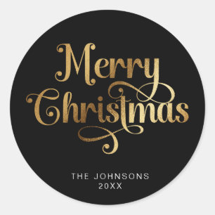 Pegatina Redonda Personalizado de guiones navideños Black and Gold
