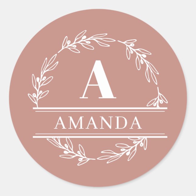Pegatina Redonda Personalizado de guirnaldas rosadas bonitos Monogr (Anverso)