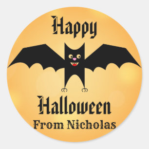Pegatina Redonda Personalizado de Halloween Cute Black Bat