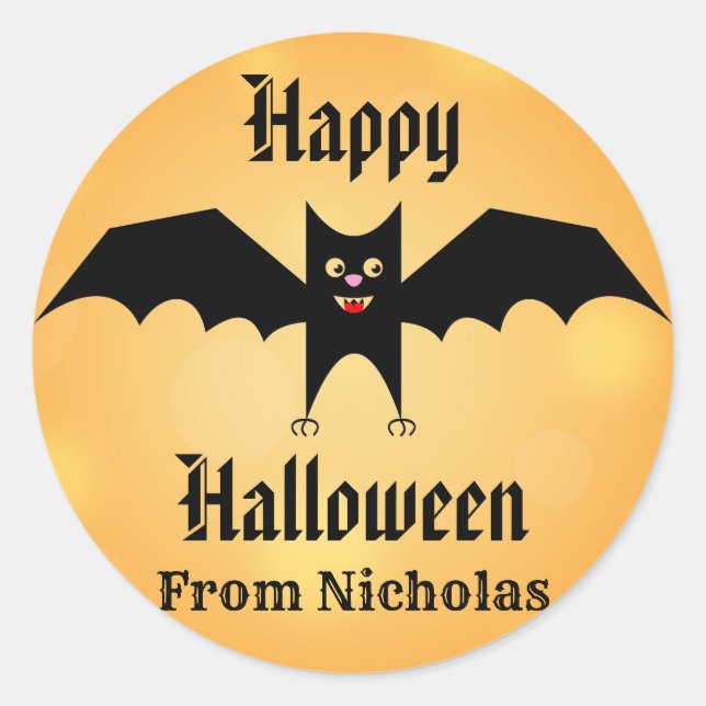 Pegatina Redonda Personalizado de Halloween Cute Black Bat (Anverso)