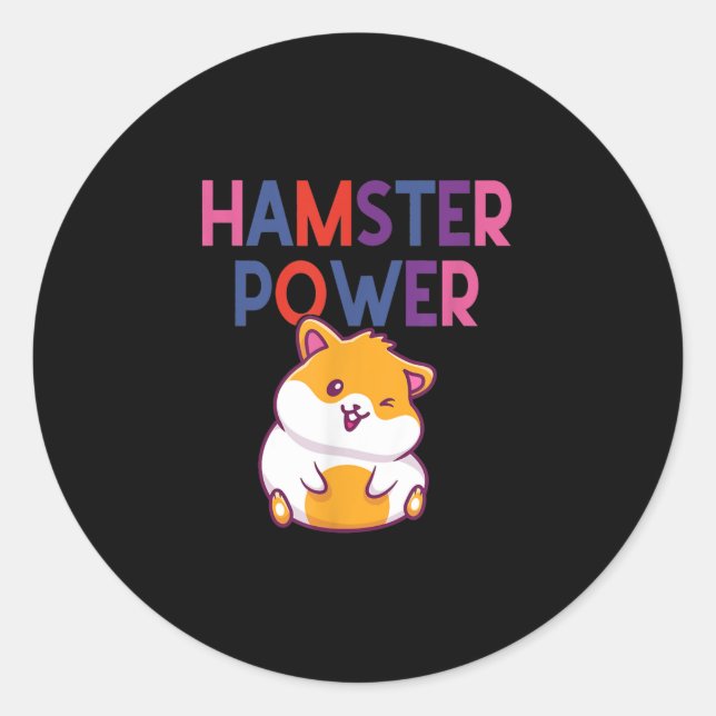 Pegatina Redonda Personalizado de Hamster Power Cute Hamster (Anverso)