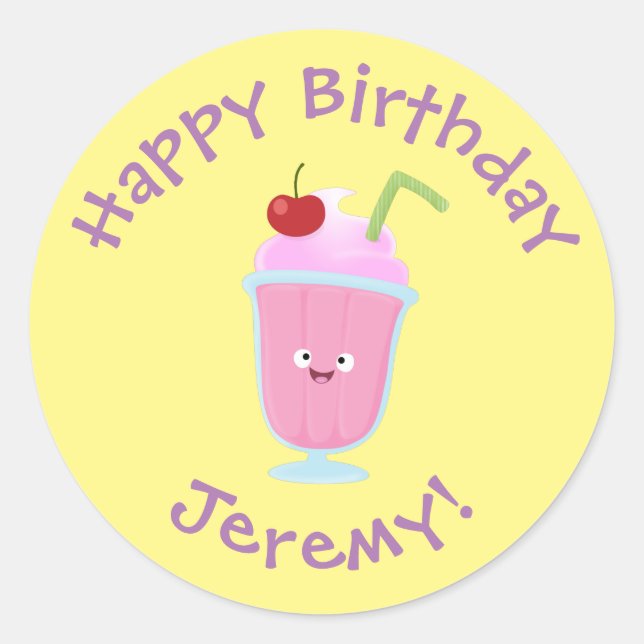 Pegatina Redonda Personalizado de helados de fresa de fresa (Anverso)