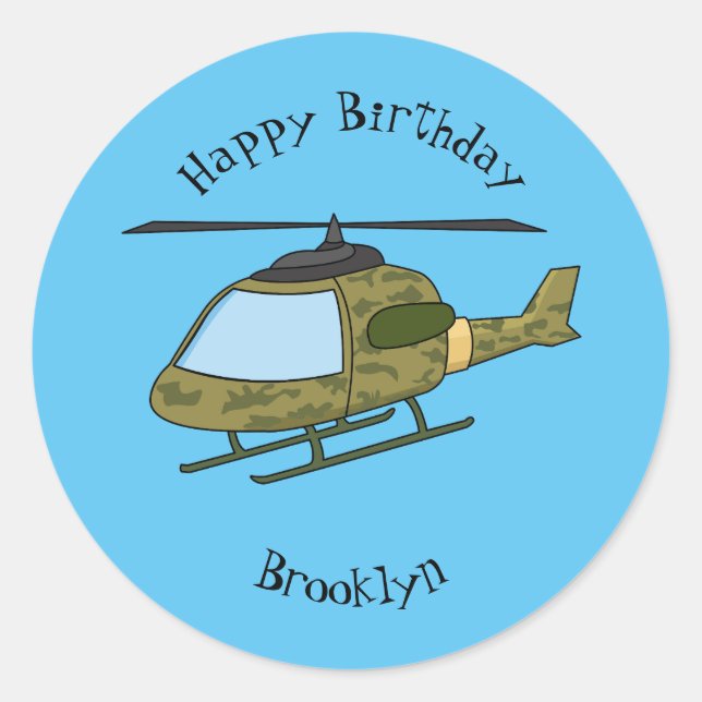 Pegatina Redonda Personalizado de helicópteros de camoflage del ejé (Anverso)
