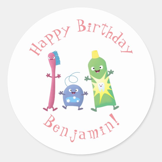 Pegatina Redonda Personalizado de hilo dental de cepillo de dientes (Anverso)