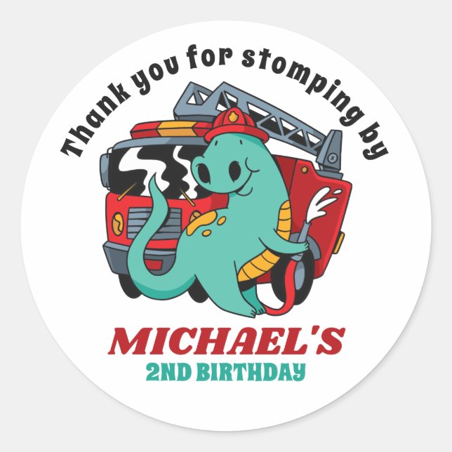 Pegatina Redonda Personalizado de incendios de dinosaurios niños Fi (Anverso)