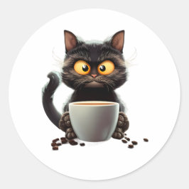 Pegatina Redonda Personalizado de la cosecha del gato del café colo
