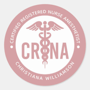 Pegatina Redonda Personalizado de la CRNA Certificado de enfermero
