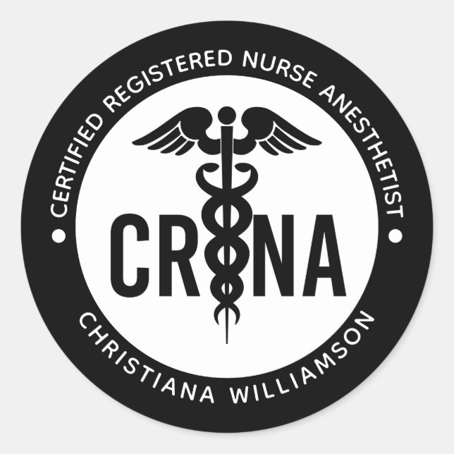 Pegatina Redonda Personalizado de la CRNA Certificado de enfermero  (Anverso)