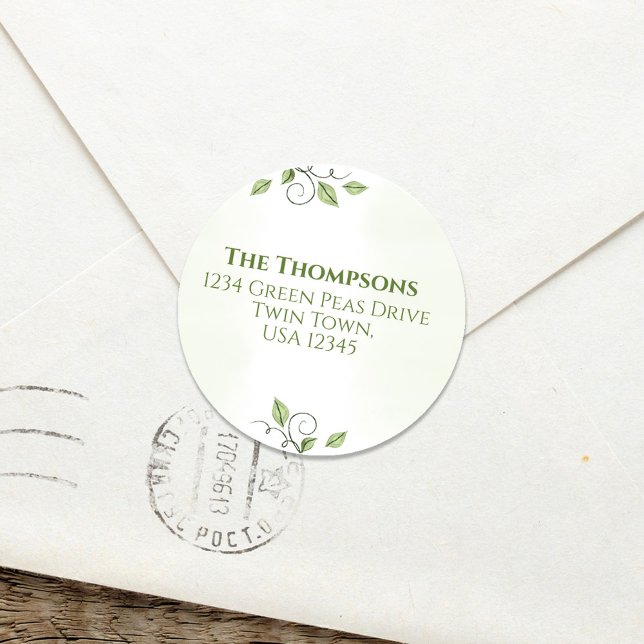 Pegatina Redonda Personalizado de la dirección de retorno verde Cut (Greenery and foliage return address labels. )