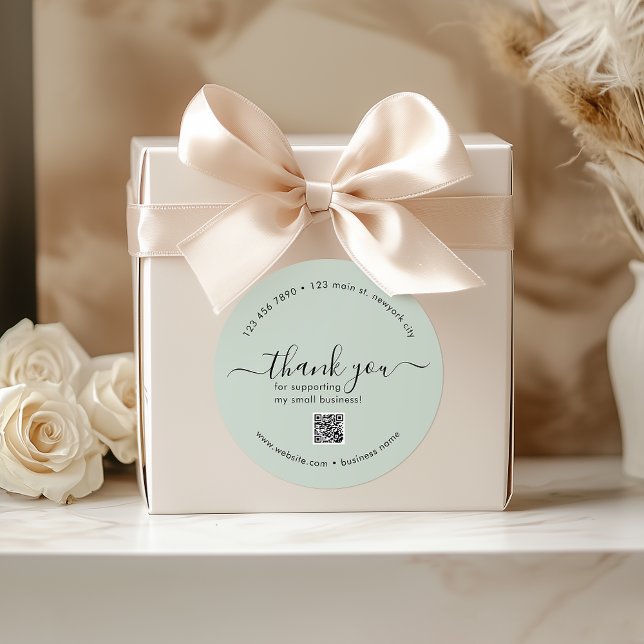 Pegatina Redonda Personalizado De La Moneda Ligera Gracias A Los Pe (Light Mint Custom Thank You Stickers With QR Code)