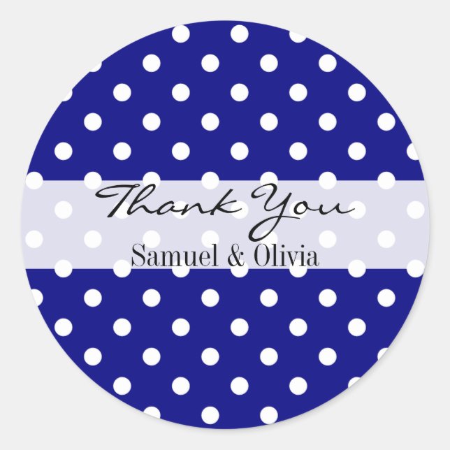 Pegatina Redonda Personalizado de la Ronda Azul de la Marina Polka  (Anverso)