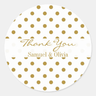Pegatina Redonda Personalizado de la Ronda Blanca Gold Polka Dotado