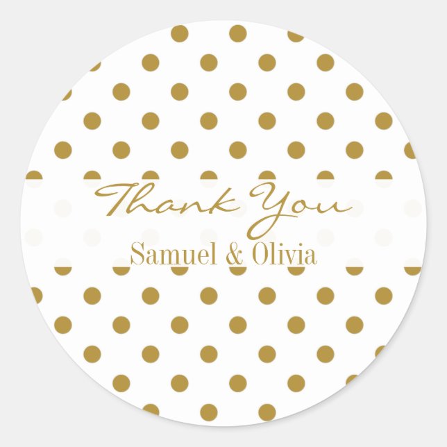 Pegatina Redonda Personalizado de la Ronda Blanca Gold Polka Dotado (Anverso)