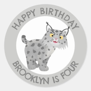 Pegatina Redonda Personalizado de lince bobcat personalizado cumple