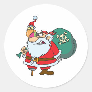 Pegatina Redonda personalizado de loro de piratas divertidos santa