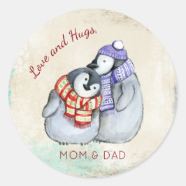 Pegatina Redonda Personalizado de los Navidades de Cuddlong Penguin